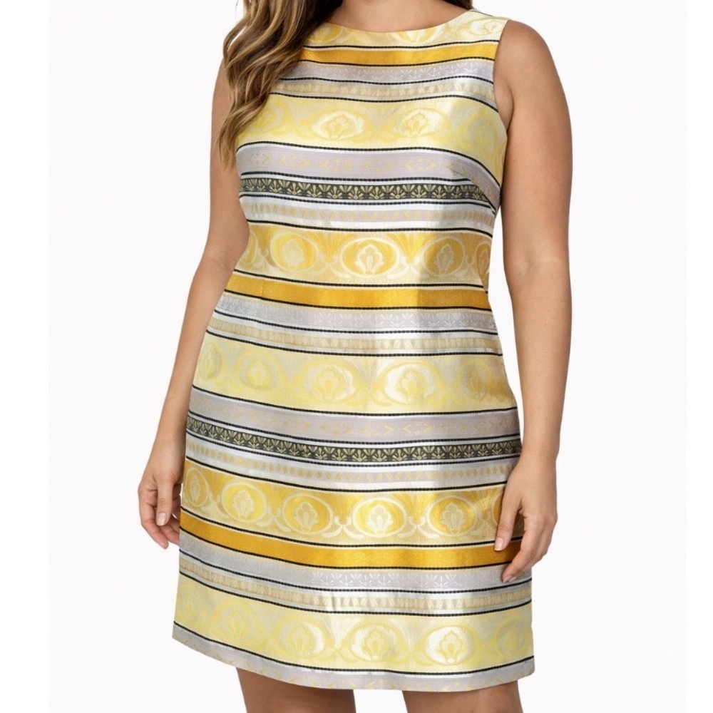 Chetta B Dress Geometric yellow/black sophisticated modest shift sheath SZ 8